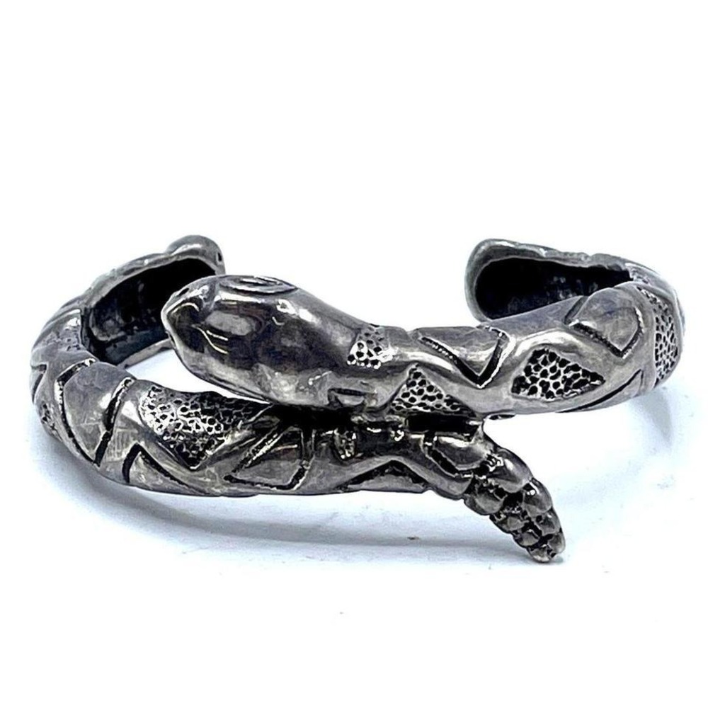 Unique Vintage Estate Mexican Sterling Silver Open Mouth Snake Cuff Bracelet - Picture 2 of 6